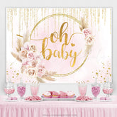 Lofaris Gold Glitter Oh Baby Pink Floral Shower Backdrop